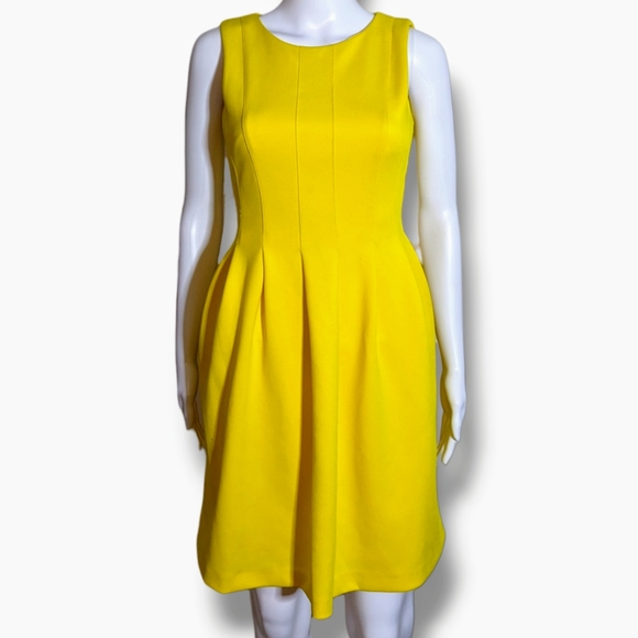 Calvin Klein | Mini Fit & Flare Solid Yellow Lined Cocktail Dress Size 4P - Picture 2 of 4